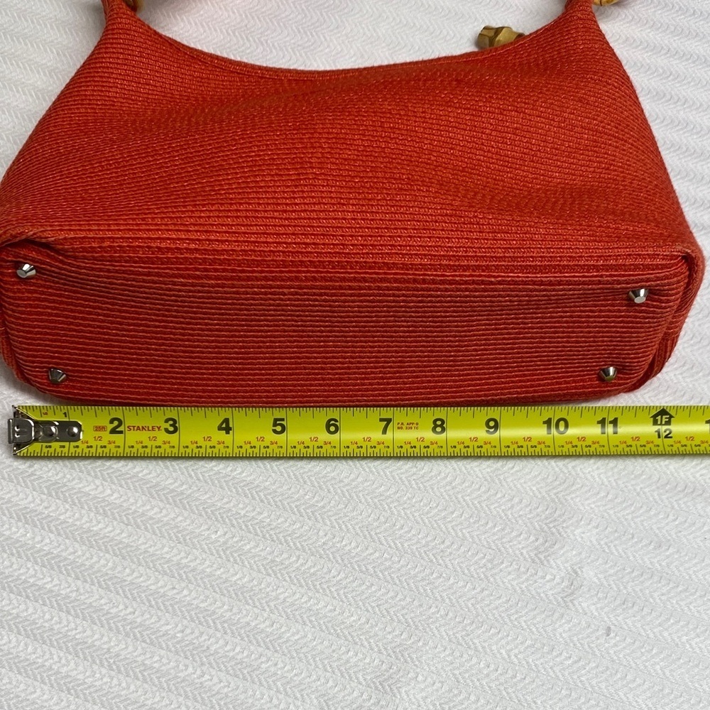 Talbots Shoulder Bag Purse Bamboo Woven Floral Lining Boho Summer Orange 12”x8” - Picture 6 of 8